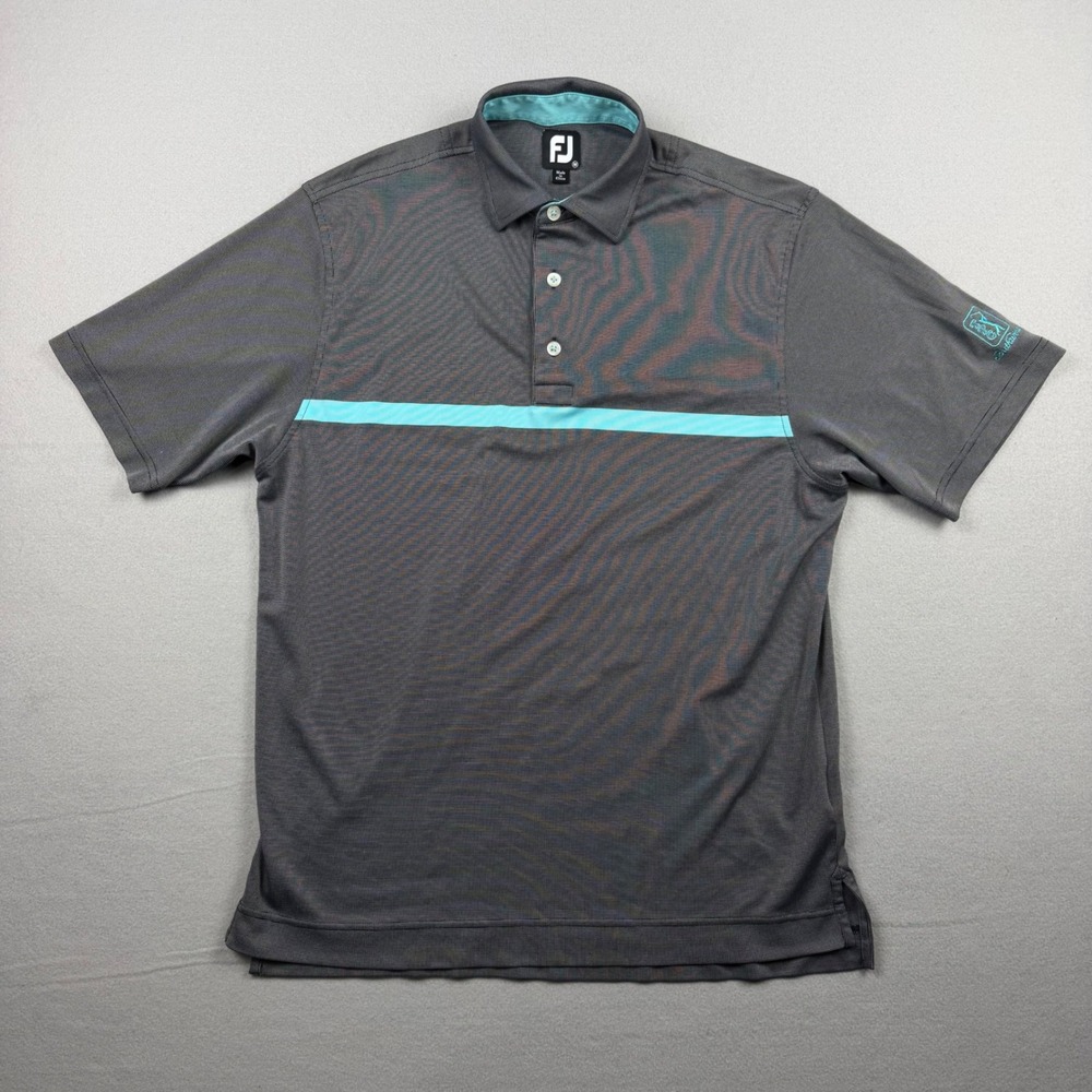 FootJoy Mens M Gray Teal TPC Southwind Logo Performance Short Sleeve Polo Shirt